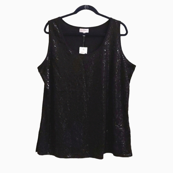 FASHION BUG Black Sequinned Round Neck Sleeveless Tank Top - Picture 1 of 12